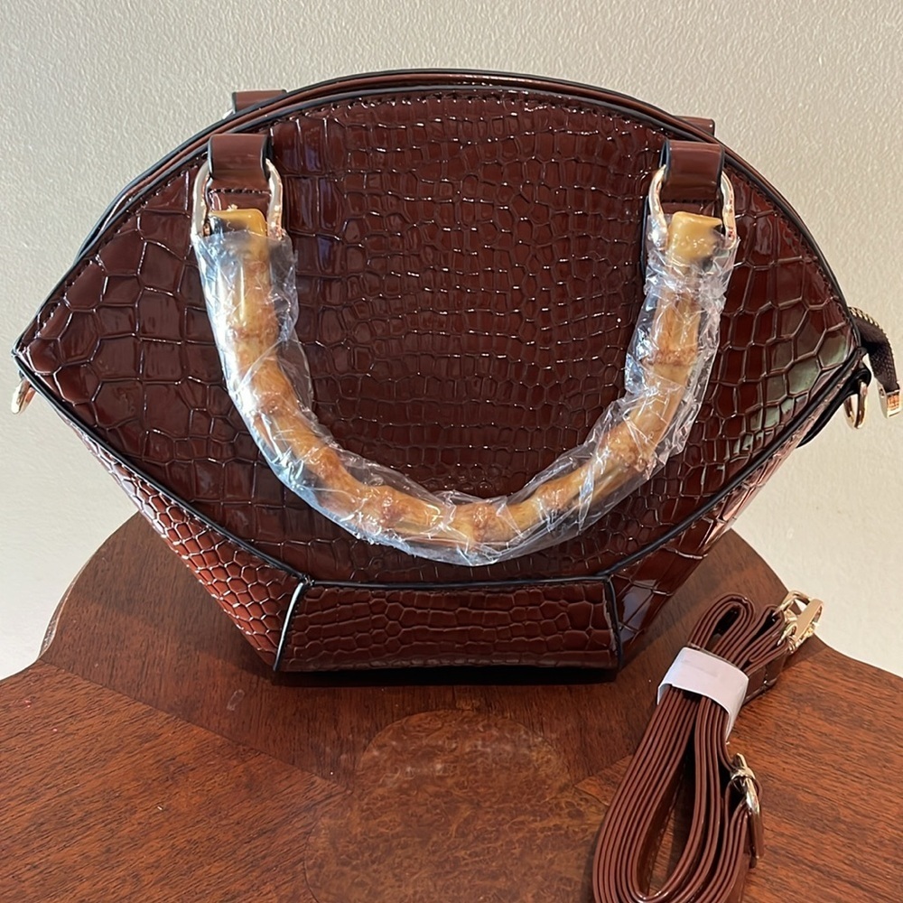Accessorize Satchel Crossbody bag Croc pattern patent leather brown/bamboo - Picture 8 of 10